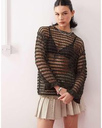 Weekday - Diara Oversized Open Knit Jumper With Frill Sleeve Detail - Lyst