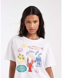 Pieces - Oversized Seaside Graphic T-shirt - Lyst