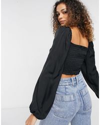 Urban Bliss Ruched Crop Top - Black