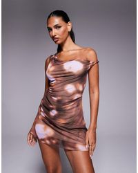 ASOS - Mesh Twisted Shoulder Mini Dress With Softline Skirt - Lyst