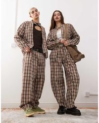 Reclaimed (vintage) - Unisex Check Print Barrel Leg Trouser Co-ord - Lyst