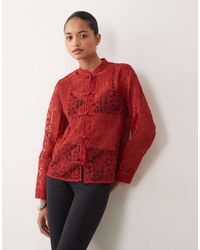Object - Long Sleeve Sleeve Mandarin Button Front Lace Top - Lyst