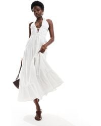 Bershka - Halterneck Tiered Maxi Dress - Lyst