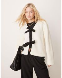 ASOS - Borg Jacket With Bow Tie Details - Lyst