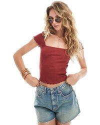 Miss Selfridge - Lace Trim Rib Short Sleeve Top - Lyst