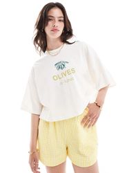 ONLY - T-shirt corta bianca con stampa di olive - Lyst