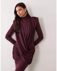 Ruched & Ready - On My Level Sculpted High Neck Drape Front Maxi Dress - Lyst