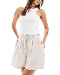 Object - Pantalones Cortos Color Crema Con Lazada En La Cintura De Lino De -Blanco - Lyst