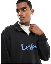 Levi's - Felpa con cappuccio nera con logo centrale rétro e zip corta - Lyst