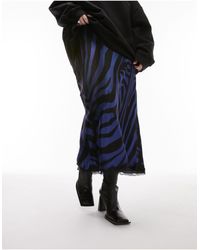 TOPSHOP - Curve - jupe mi-longue satinée à zébrures avec bordure en dentelle noire - Lyst