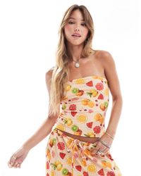 ASOS - Top Con Escote Palabra De Honor Y Estampado De Naranjas De Tejido Texturizado De (Parte De Un Conjunto) - Lyst