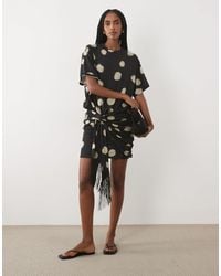ASOS - Short Sleeve With Knot Detail With Fringe Mini Dress - Lyst