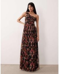 LACE & BEADS - Tulle One Shoulder Maxi Dress - Lyst