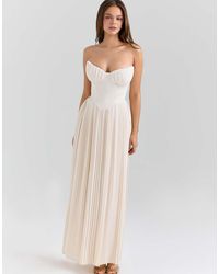 House Of Cb - Marcella Ivory Georgette Pleated Maxi Dress - Lyst