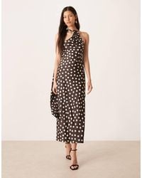 Pretty Lavish - Satin One Shoulder Scarf Neck Polka Dot Midaxi Dress - Lyst