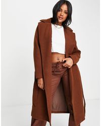 Threadbare - Chai - cappotto elegante cioccolato con cintura - Lyst