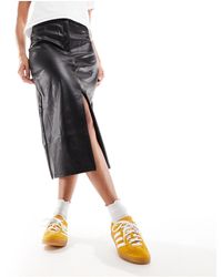Pieces - Faux Leather High Waisted Midi Skirt - Lyst