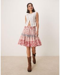 Free People - Floral Print Tiered Knee Length Boho Skirt - Lyst