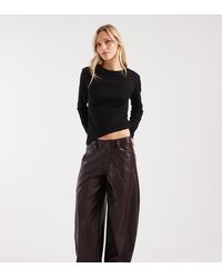 ASOS - Petite Faux Leather Barrel Leg Trousers With Seam Detail - Lyst