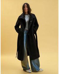 Bershka - Long Funnel Neck Coat With Belt - Lyst