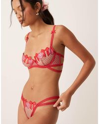 For Love & Lemons - Perfect Match Satin Bow And Heart Embroide Thong - Lyst