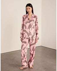 Chelsea Peers - Satin Lino Cut Leopard Print Long Pyjama Set - Lyst