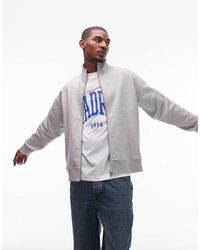TOPMAN - Sudadera Gris Jaspeado Con Cuello Alzado Y Cremallera De Tejido Grueso Premium De - Lyst