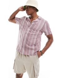 Hollister - Camicia squadrata a maniche corte con rever color cuoio a righe - Lyst