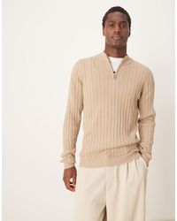 ASOS - Essential - pull moulant en maille côtelée à col zippé - taupe - Lyst