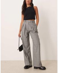 ASOS - Pantalones De Sastre Grises De Pernera Ancha Con Pinzas Y Estampado De Cuadrícula De - Lyst