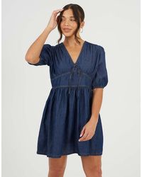 Brave Soul - Chambray Short Puff Sleeve Mini Dress - Lyst