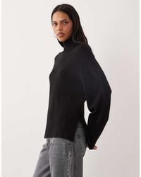 Brave Soul - Split Hem Roll Neck Jumper With Wide Sleeves - Lyst
