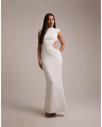 Wanderdoll - Crystal Bridal High Neck Cut Out Rhinestone Detailing Short Sleeve Maxi Dress - Lyst