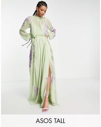 ASOS Asos design tall - vestito lungo accollato color salvia con allacciatura - Verde