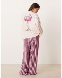 ASOS - Oversized Cocktail Print Long Sleeve Tee & Woven Wide Leg Pants Pyjama Set - Lyst