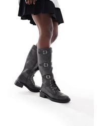 SEQWL - Twix Buckle Detail Lace Up Knee Boots - Lyst
