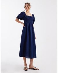 New Look - Shirred Frill Trim Midi Dress - Lyst