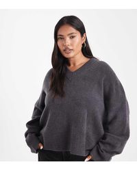 ASOS - Jersey De Corte Cuadrado Con Cuello De Pico De Punto De Asos Design Curve - Lyst