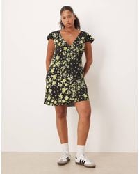 ASOS - Asos Design Curve Puff Sleeve V-neck Mini Tea Dress - Lyst
