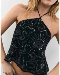 Stradivarius - Embroidered Halter Top - Lyst