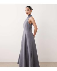 ASOS - Asos Design Petite High Neck Sleeveless Swing Linen Look Maxi Dress - Lyst