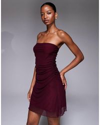 Fashionkilla - Bandeau Mini-Jurk Met Bovenlaag Van Mesh En Gerimpelde Taille - Lyst