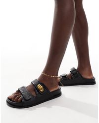 Asos Design Wide Fit - Fawn Footbed Sliders With Twist Lock - Lyst