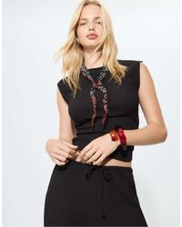 Stradivarius - Gerimpeld T-Shirt Met Kapmouwtjes En Textuur - Lyst