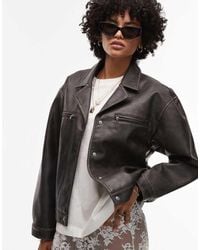 TOPSHOP - Faux Leather Cropped Button Down Jacket - Lyst