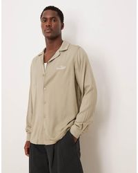 ASOS - Camicia Regular Fit Color Pietra Con Rever E Ricamo Sul Petto - Lyst
