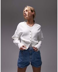 TOPSHOP - Knitted V Neck Compact Fitted Waist Cardigan - Lyst