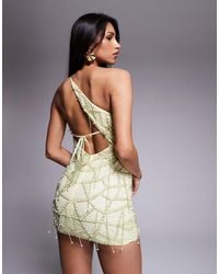 ASOS - Pearl And Fringe Embellished One Shoulder Mini Dress - Lyst