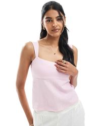 Hollister - Top Rosa Empolvado De Tirantes Con Lazada En La Espalda De Mezcla De Lino De - Lyst