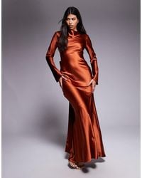 DASKA - Satin Maxi Dress With exaggerated Bow Back - Lyst